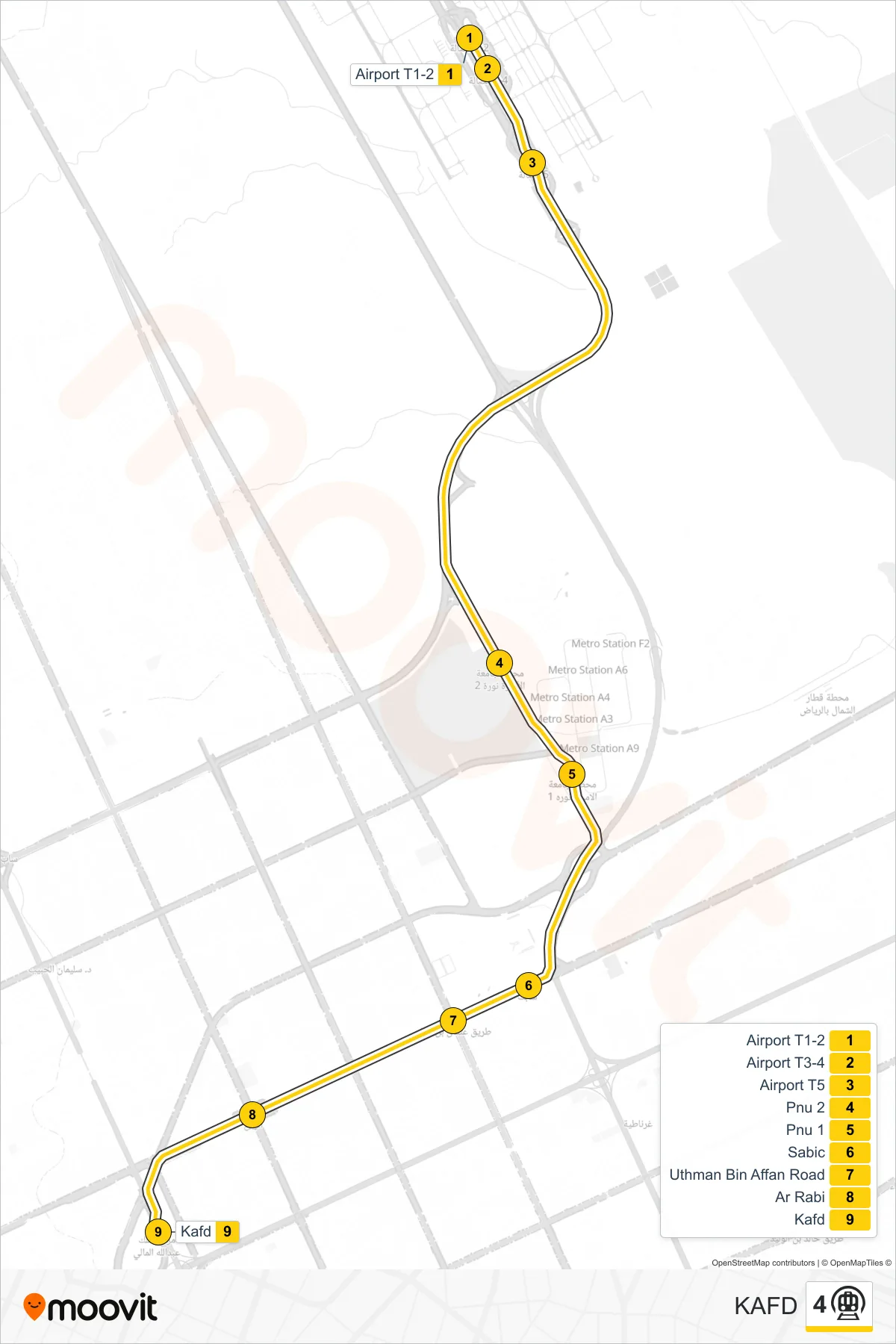 4 subway Line (KAFD) route and stops on a map
