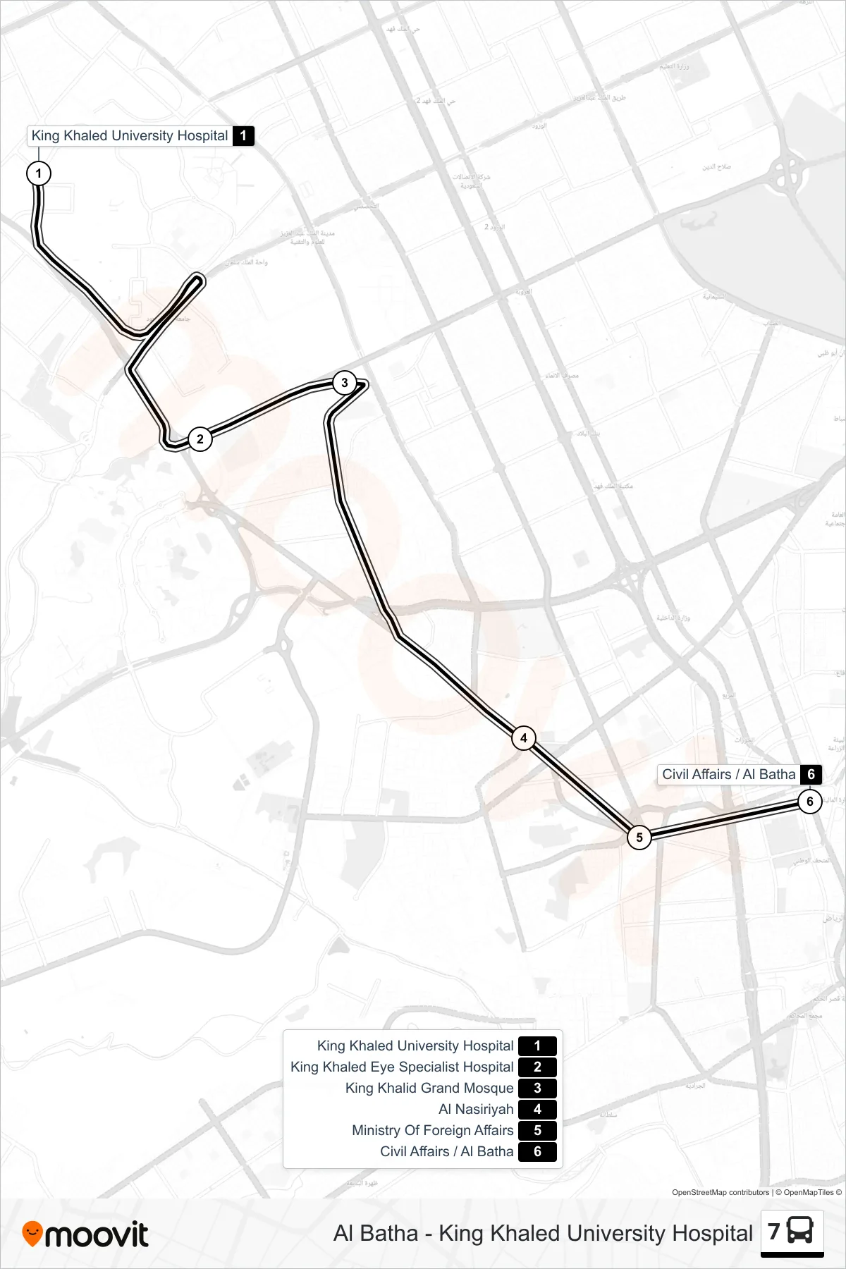 7 bus Line (Al Batha) route and stops on a map