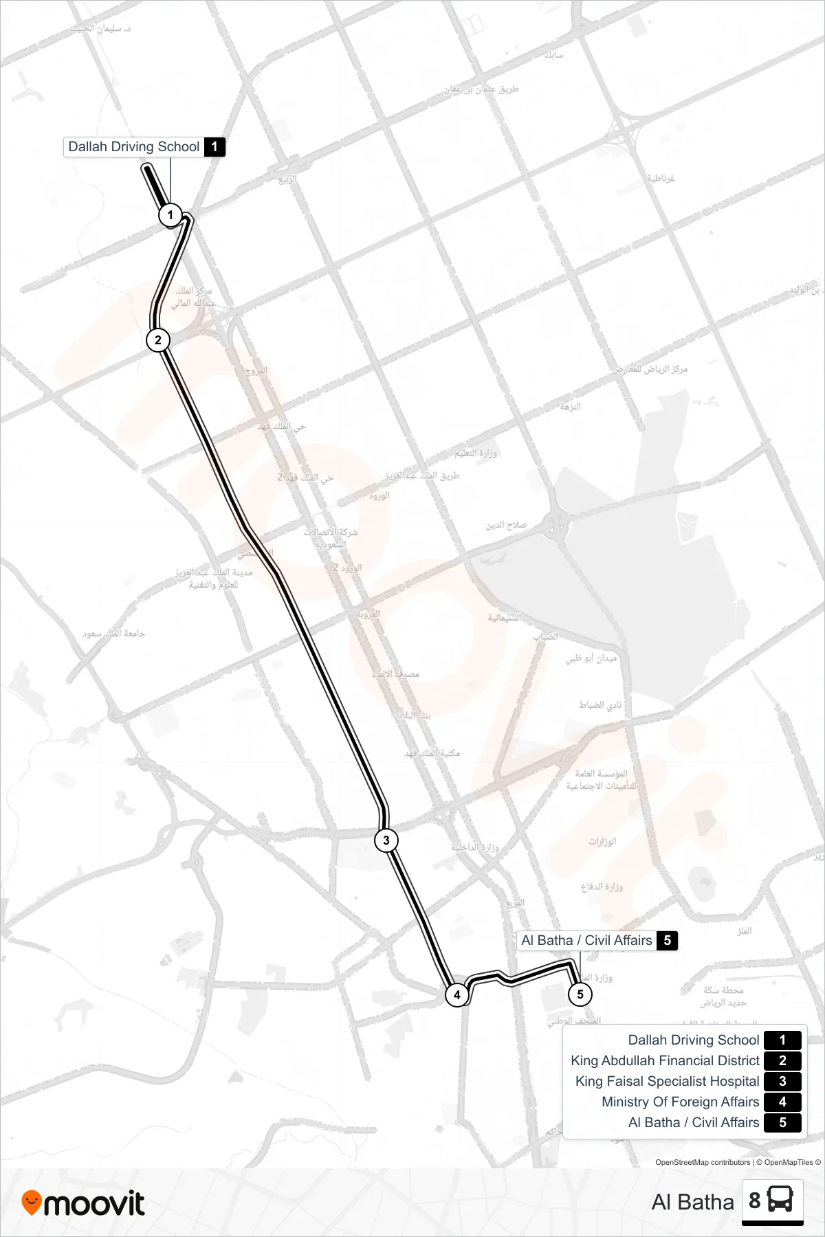 8 bus Line (Al Batha) route and stops on a map