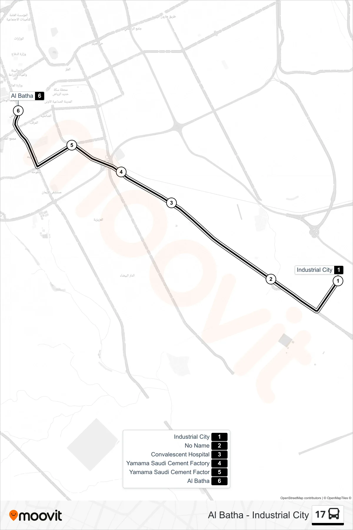 17 bus Line (Al Batha) route and stops on a map