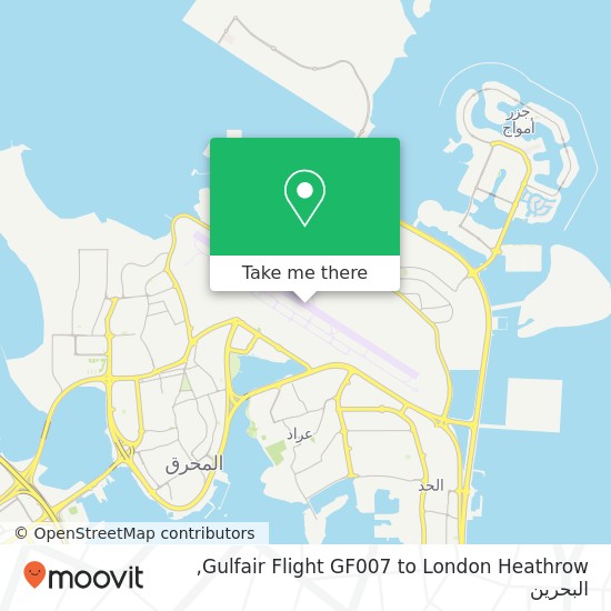 خريطة Gulfair Flight GF007 to London Heathrow