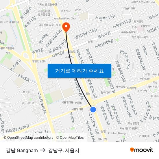 강남 Gangnam to 강남구, 서울시 map