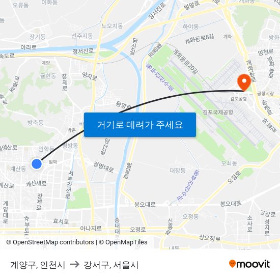계양구, 인천시 to 강서구, 서울시 map