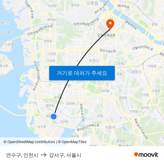 연수구, 인천시 to 강서구, 서울시 map
