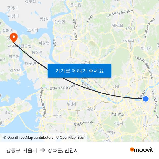 강동구, 서울시 to 강화군, 인천시 map