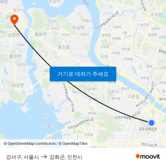 강서구, 서울시 to 강화군, 인천시 map