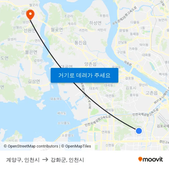 계양구, 인천시 to 강화군, 인천시 map