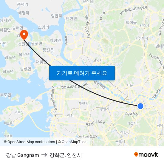 강남 Gangnam to 강화군, 인천시 map