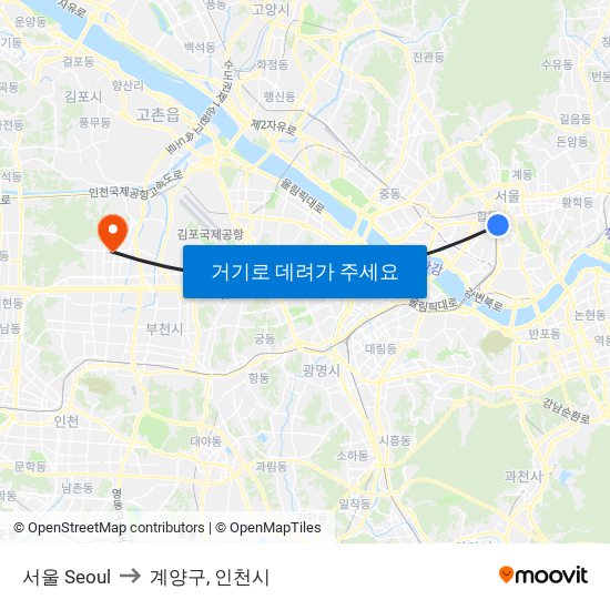 서울 Seoul to 계양구, 인천시 map