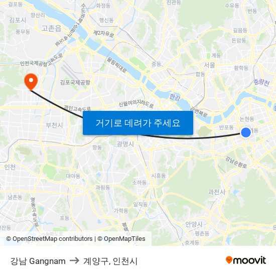 강남 Gangnam to 계양구, 인천시 map
