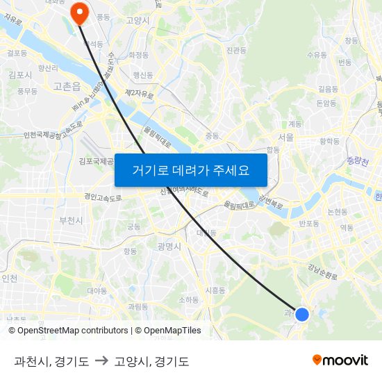 과천시, 경기도 to 고양시, 경기도 map