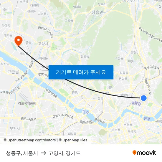 성동구, 서울시 to 고양시, 경기도 map