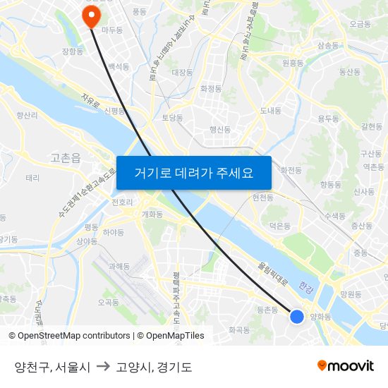 양천구, 서울시 to 고양시, 경기도 map