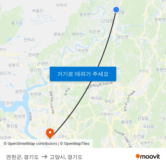 연천군, 경기도 to 고양시, 경기도 map