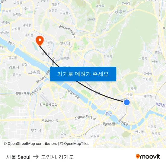 서울 Seoul to 고양시, 경기도 map