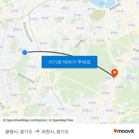 광명시, 경기도 to 과천시, 경기도 map