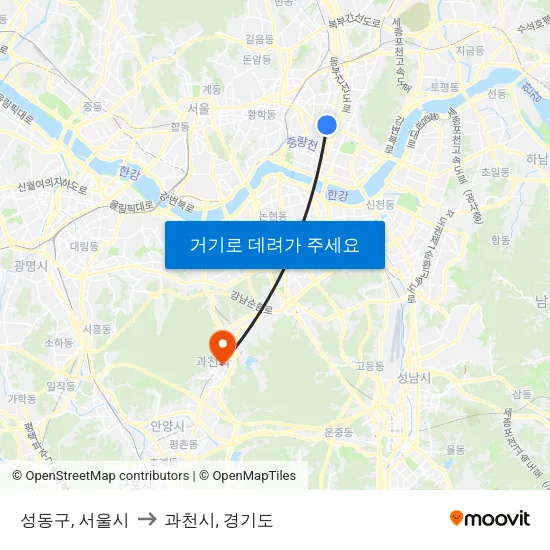 성동구, 서울시 to 과천시, 경기도 map