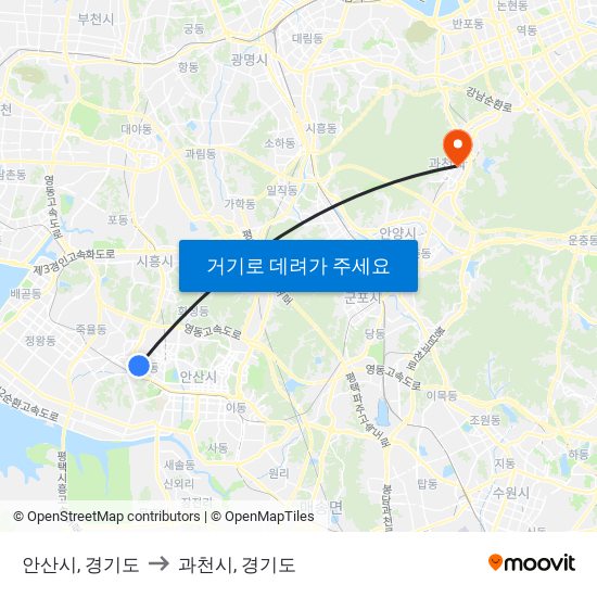 안산시, 경기도 to 과천시, 경기도 map