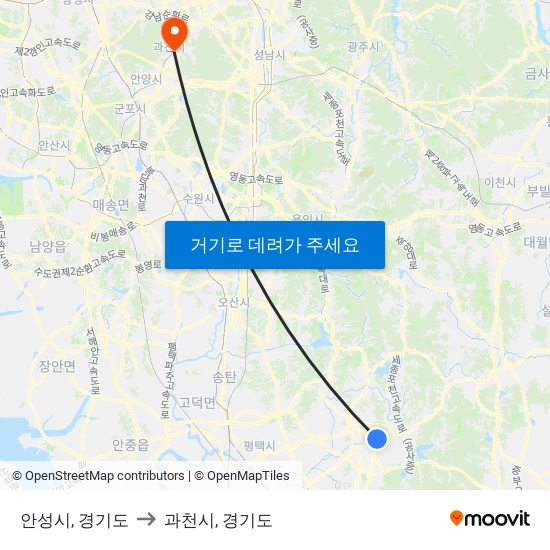 안성시, 경기도 to 과천시, 경기도 map