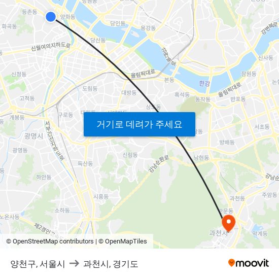 양천구, 서울시 to 과천시, 경기도 map