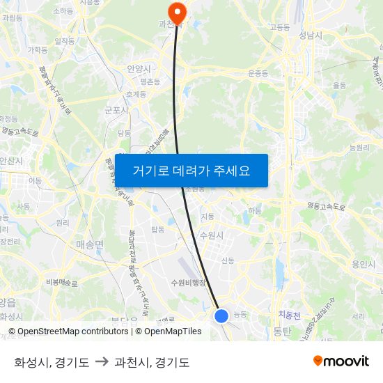 화성시, 경기도 to 과천시, 경기도 map