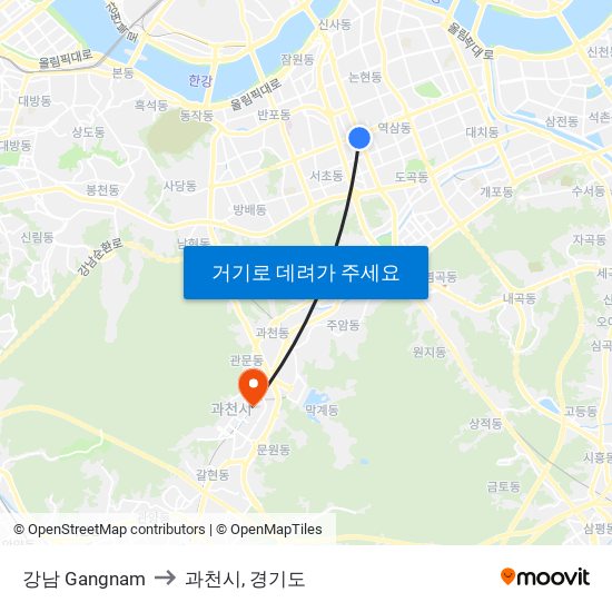 강남 Gangnam to 과천시, 경기도 map