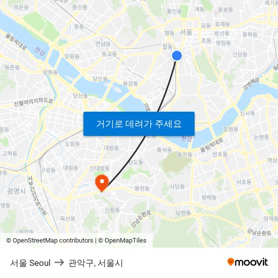 서울 Seoul to 관악구, 서울시 map