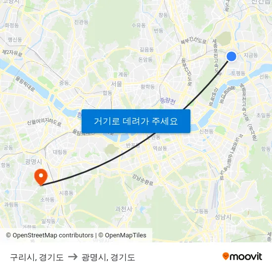 구리시, 경기도 to 광명시, 경기도 map