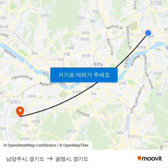 남양주시, 경기도 to 광명시, 경기도 map