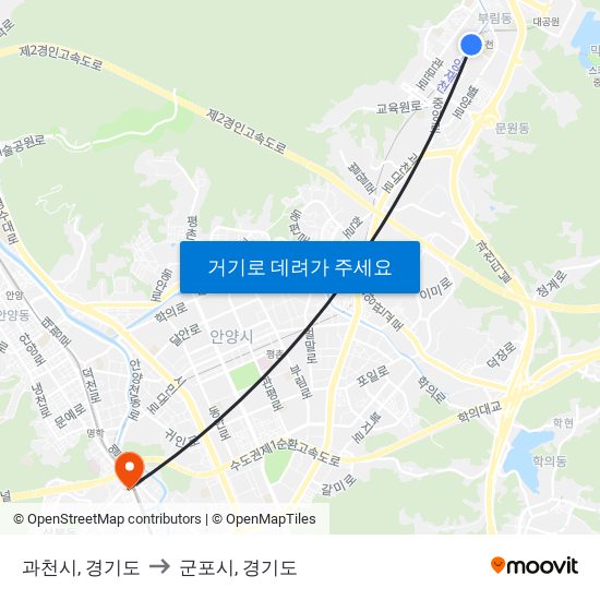 과천시, 경기도 to 군포시, 경기도 map