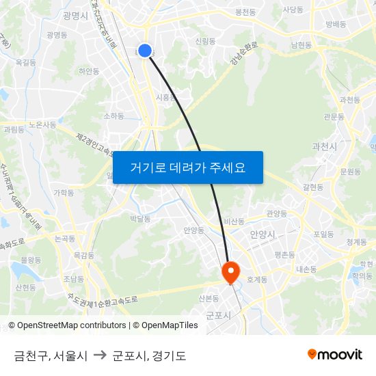 금천구, 서울시 to 군포시, 경기도 map