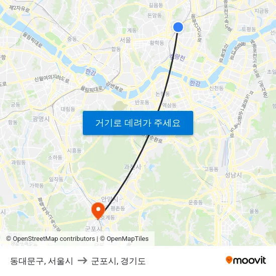 동대문구, 서울시 to 군포시, 경기도 map