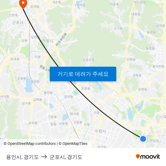 용인시, 경기도 to 군포시, 경기도 map