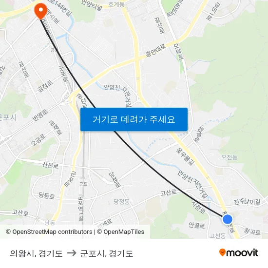 의왕시, 경기도 to 군포시, 경기도 map