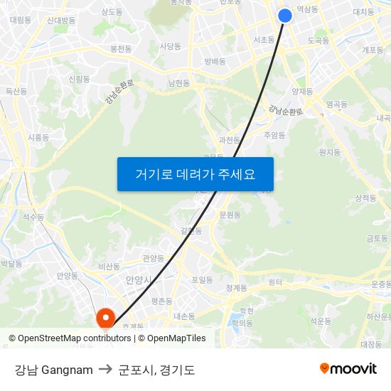 강남 Gangnam to 군포시, 경기도 map