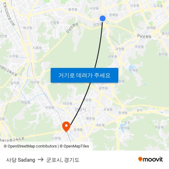 사당 Sadang to 군포시, 경기도 map