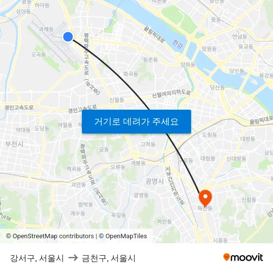강서구, 서울시 to 금천구, 서울시 map