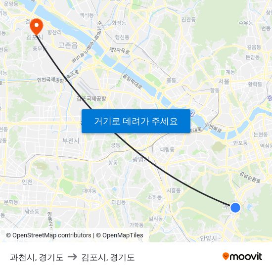 과천시, 경기도 to 김포시, 경기도 map