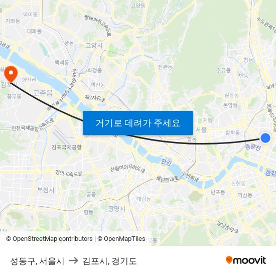 성동구, 서울시 to 김포시, 경기도 map