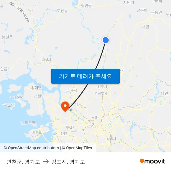 연천군, 경기도 to 김포시, 경기도 map