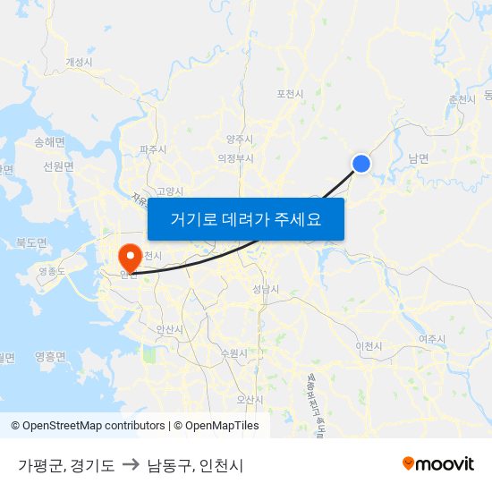 가평군, 경기도 to 남동구, 인천시 map