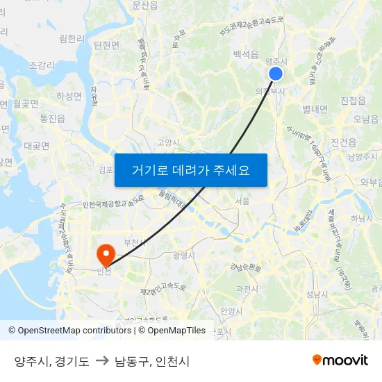 양주시, 경기도 to 남동구, 인천시 map