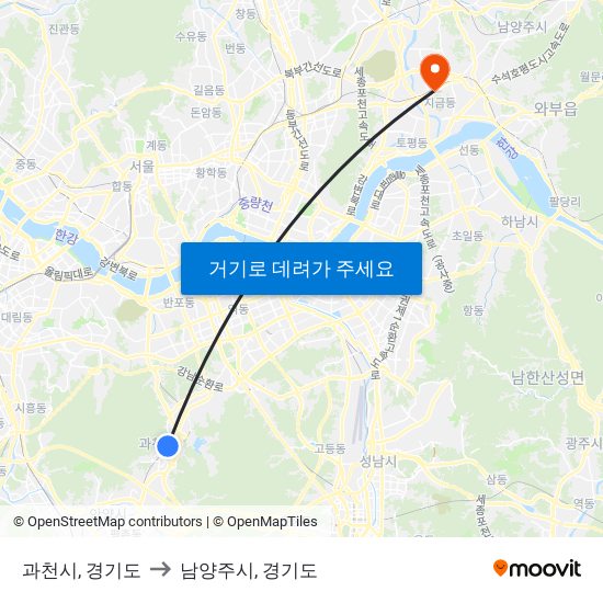 과천시, 경기도 to 남양주시, 경기도 map