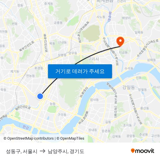 성동구, 서울시 to 남양주시, 경기도 map