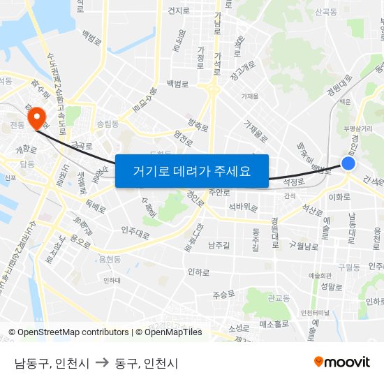 남동구, 인천시 to 동구, 인천시 map