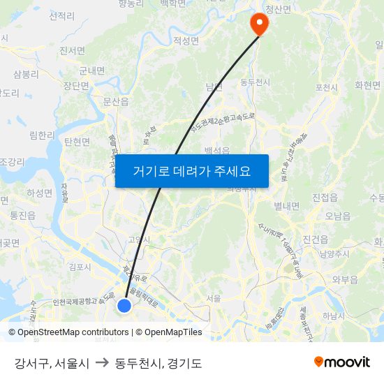 강서구, 서울시 to 동두천시, 경기도 map