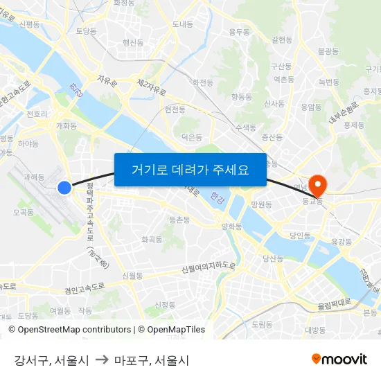 강서구, 서울시 to 마포구, 서울시 map