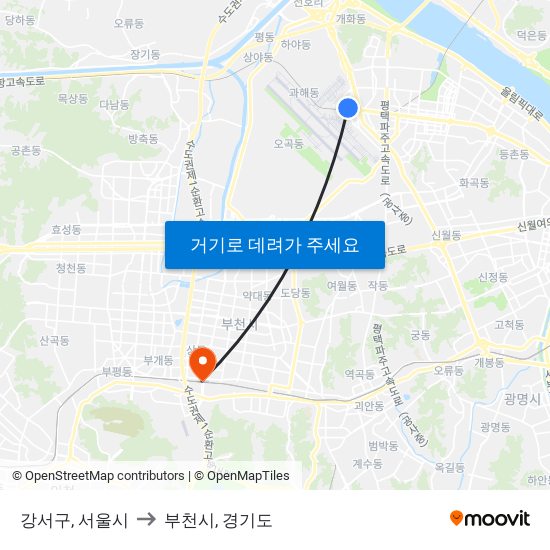 강서구, 서울시 to 부천시, 경기도 map