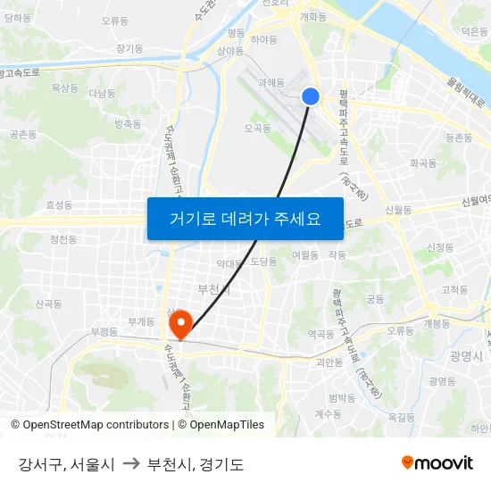 강서구, 서울시 to 부천시, 경기도 map