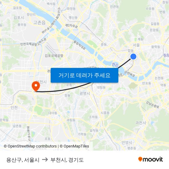 용산구, 서울시 to 부천시, 경기도 map